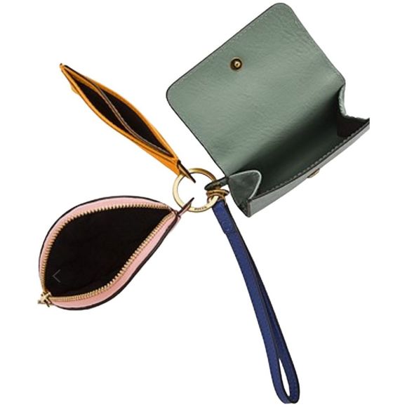 Fossil Rio Leather Pouch Wristlet Metallic Multi Color Pink Mint Yellow - Picture 2 of 5